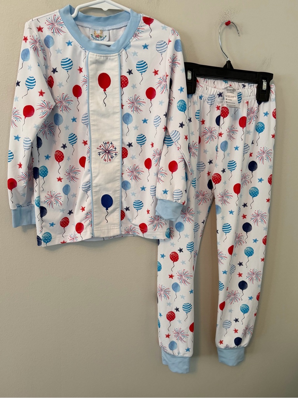 Busy Bee Smocks July 4th White Red & Blue Balloon Print Pajama Set